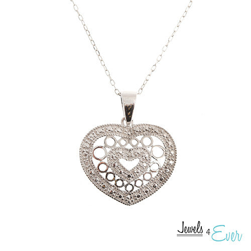 Sterling Silver Diamond Filgree Heart Pendant