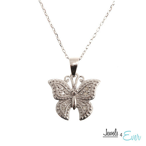 Sterling Silver Diamond Butterfly Pendant