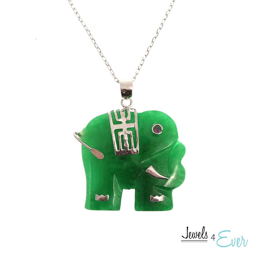 Sterling Silver Dyed Jade Elephant Pendant with 16" rhodium plated chain