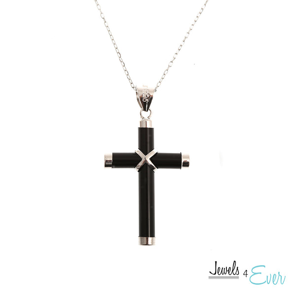 Sterling Silver Genuine Cross Pendant with 16" Rhodium Plated Chain