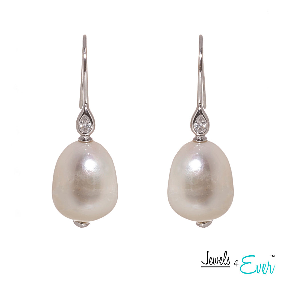 Jewels 4 Ever's CZ Genuine Freshwater Pearls 925 Sterling Silver Earrings