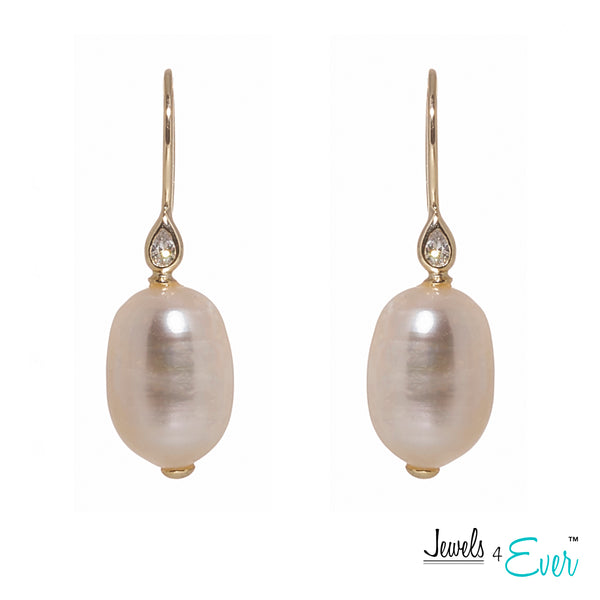 Jewels 4 Ever's CZ Genuine Freshwater Pearls 925 Sterling Silver Earrings