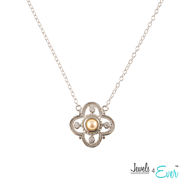 Jewels 4 Ever's CZ Genuine Freshwater Pearls and 925 Sterling Silver Chain and Pendant Set