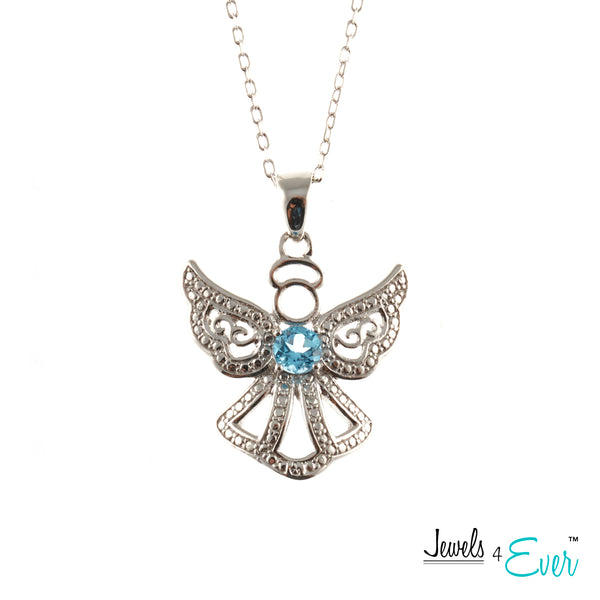 Jewels 4 Ever's Genuine Sterling Silver and Genuine Gemstone Angel Pendant and Chain Set