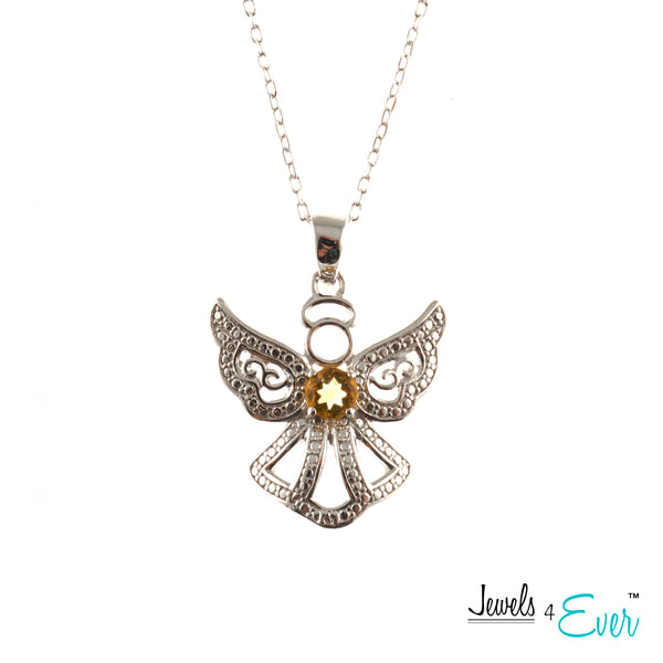 Jewels 4 Ever's Genuine Sterling Silver and Genuine Gemstone Angel Pendant and Chain Set