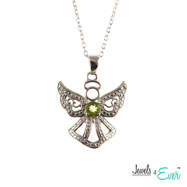 Jewels 4 Ever's Genuine Sterling Silver and Genuine Gemstone Angel Pendant and Chain Set