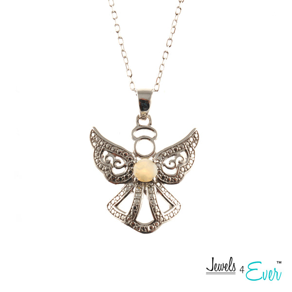 Jewels 4 Ever's Genuine Sterling Silver and Genuine Gemstone Angel Pendant and Chain Set