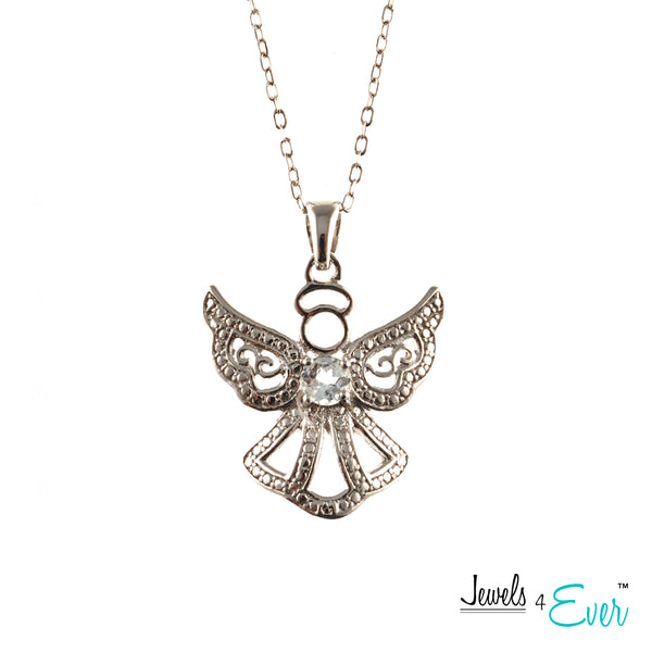 Jewels 4 Ever's Genuine Sterling Silver and Genuine Gemstone Angel Pendant and Chain Set
