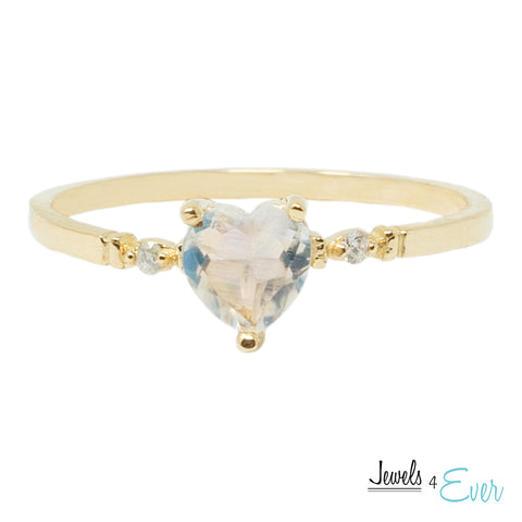 10K Gold Ring Set With Genuine 5mm Heart-Shaped Gemstone and Diamonds