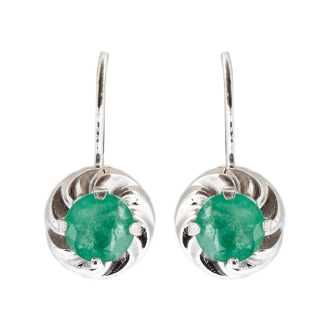 14K White Gold Leverback knotted Motif Earrings set with Genuine Gemstone