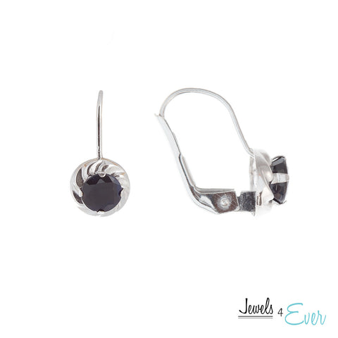 14K White Gold Leverback knotted Motif Earrings set with genuine Sapphire