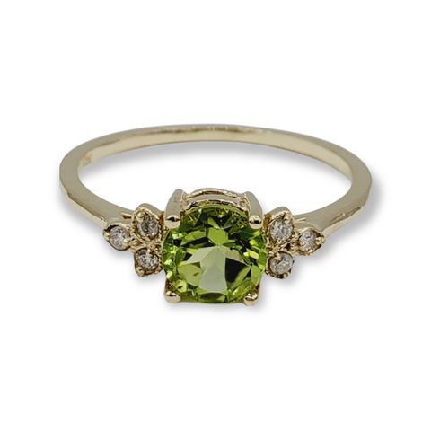 14K Yellow Gold Ring Set With Genuine Gemstones 6x6mm and Diamonds