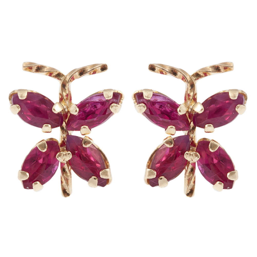 14K Yellow Gold genuine Ruby Butterfly Earrings