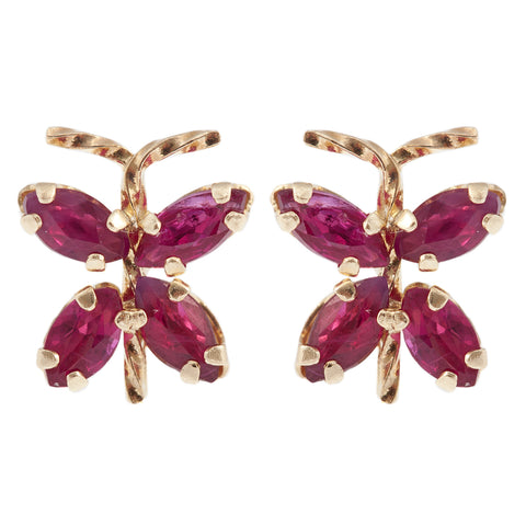 14K Yellow Gold genuine Ruby Butterfly Earrings