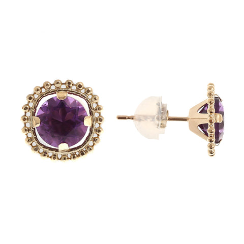 10kt Yellow Gold 6mm Milgrain Gemstone Stud Earrings
