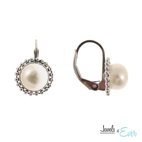 Sterling Silver 7mm Genuine Freshwater Pearl Milgrain Earrings