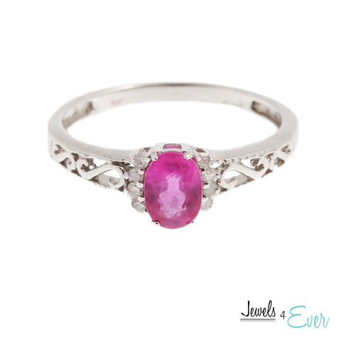 10K White & Yellow Gold Ring Set with 6 x 4 mm Genuine Gemstone and Diamond