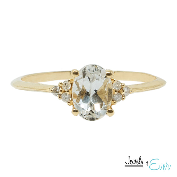 10K Classic Gold Ring Set With 7x5 mm Oval Genuine Gemstone and Diamonds
