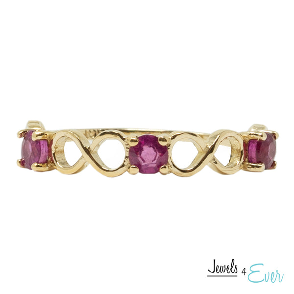 10K Eternity style Ring Set With Three Round 3X3mm Genuine Gemstones