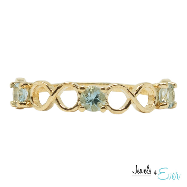 10K Eternity style Ring Set With Three Round 3X3mm Genuine Gemstones