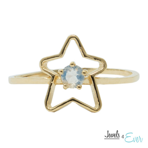 10K Gold Star Shaped Baby Ring Set With 3mm Gemstones