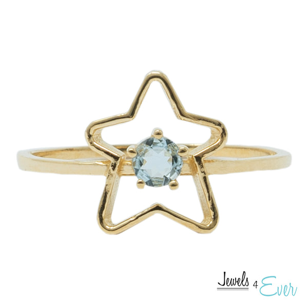 10K Gold Star Shaped Baby Ring Set With 3mm Gemstones