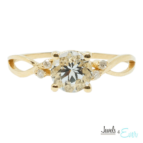 10K Gold Ring Set With 6X6 mm Round Genuine Gemstone and Diamonds