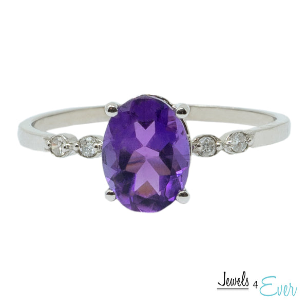 10K Gold Ring Set With 8X6 mm Oval Genuine Gemstone and Diamonds