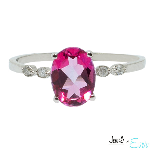 10K Gold Ring Set With 8X6 mm Oval Genuine Gemstone and Diamonds