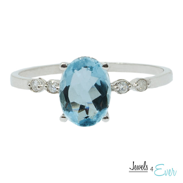 10K Gold Ring Set With 8X6 mm Oval Genuine Gemstone and Diamonds