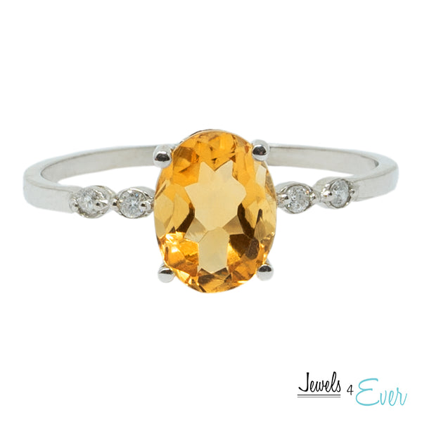 10K Gold Ring Set With 8X6 mm Oval Genuine Gemstone and Diamonds