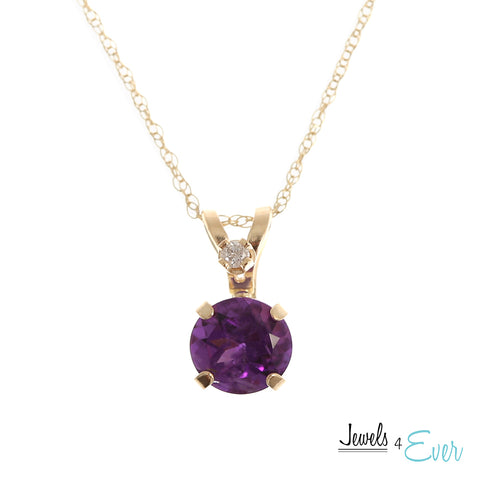 10K Yellow Gold 5mm Genuine Gemstone & Diamond Pendant with chain