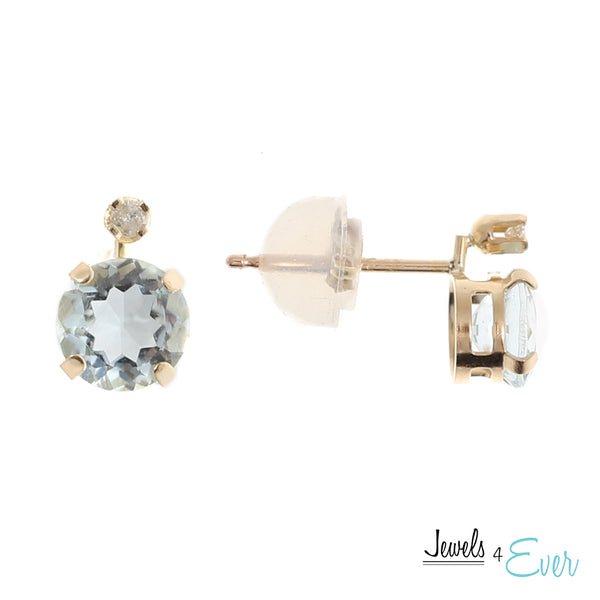 10K Yellow Gold 5mm Genuine Gemstone & Diamond stud Earrings