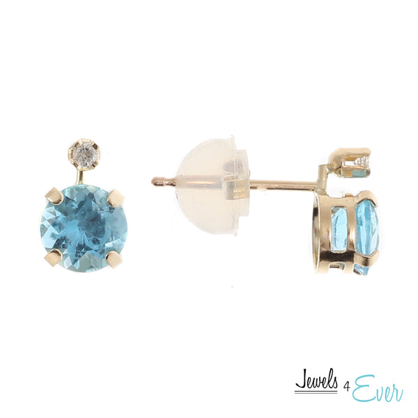 10K Yellow Gold 5mm Genuine Gemstone & Diamond stud Earrings