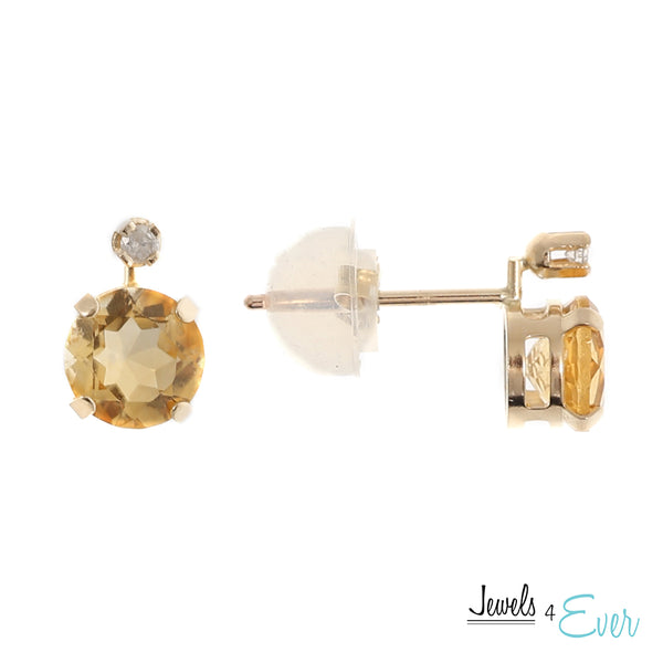 10K Yellow Gold 5mm Genuine Gemstone & Diamond stud Earrings