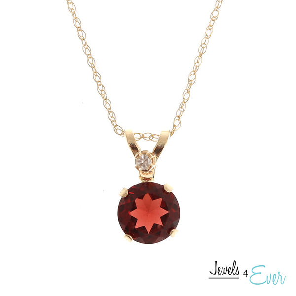 10K Yellow Gold 5mm Genuine Gemstone & Diamond Pendant with chain