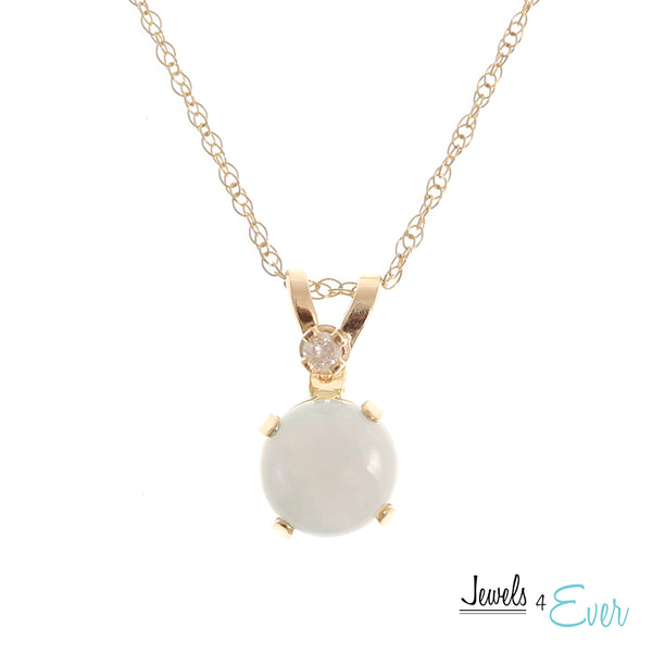 10K Yellow Gold 5mm Genuine Gemstone & Diamond Pendant with chain