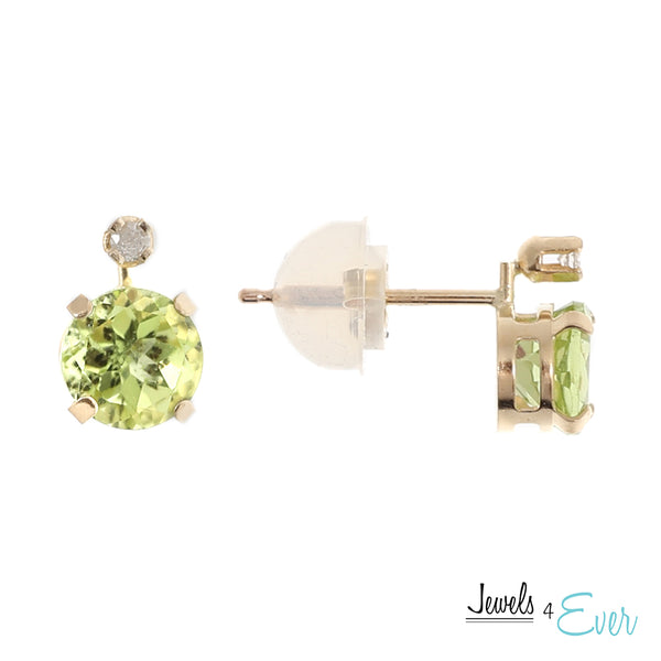 10K Yellow Gold 5mm Genuine Gemstone & Diamond stud Earrings