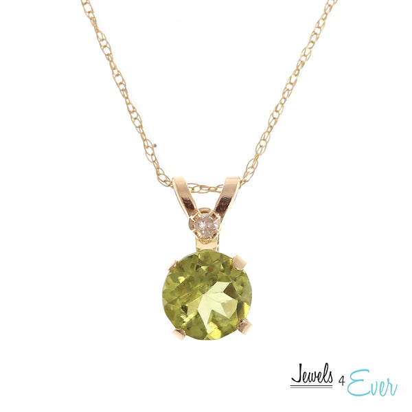 10K Yellow Gold 5mm Genuine Gemstone & Diamond Pendant with chain