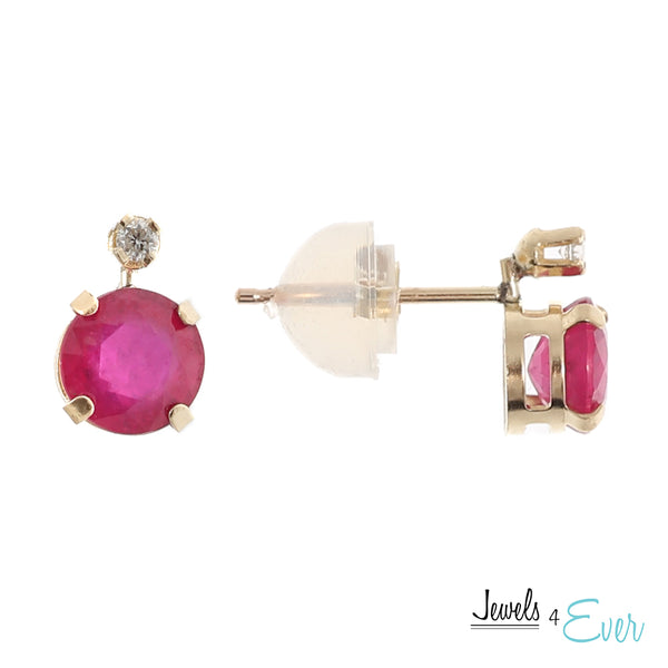 10K Yellow Gold 5mm Genuine Gemstone & Diamond stud Earrings