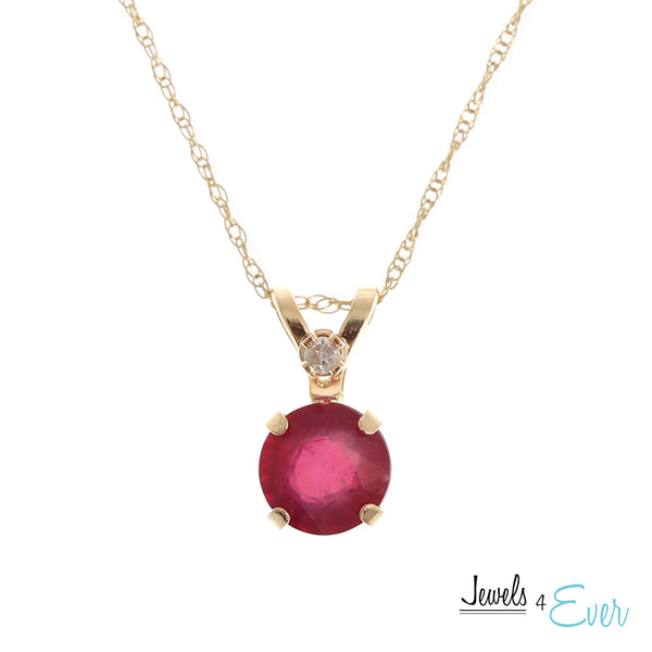 10K Yellow Gold 5mm Genuine Gemstone & Diamond Pendant with chain