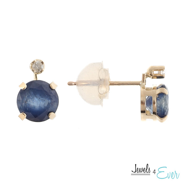 10K Yellow Gold 5mm Genuine Gemstone & Diamond stud Earrings