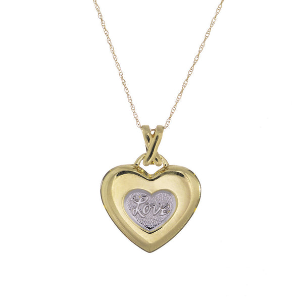10K Yellow and White Gold Heart Shape Pendant and Chain