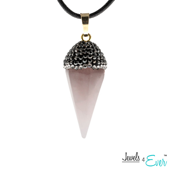 Brass Genuine Gemstone Point and Crystal Cap Pendant with Cord
