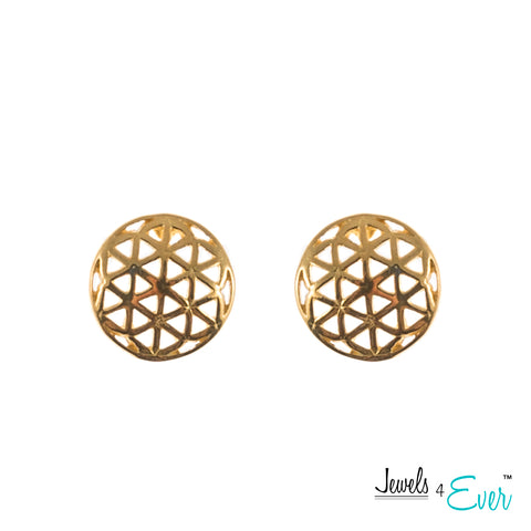 Sterling Silver Yellow Gold plated Geometric Flower of Life Stud Earrings