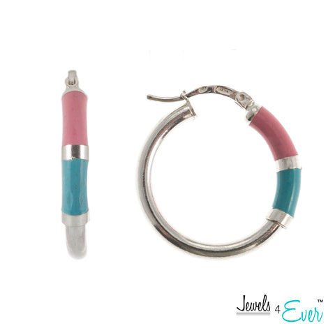 Sterling Silver Enamel  Hoop Earrings
