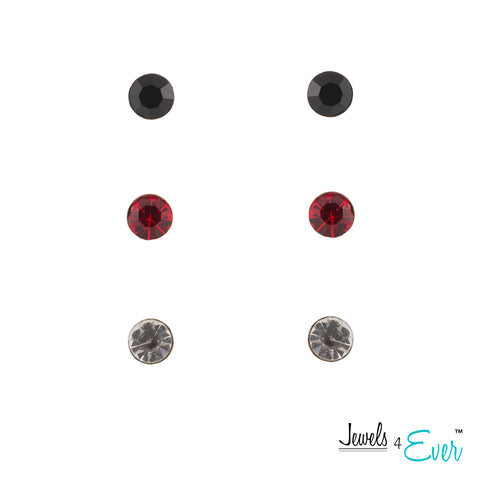 Trio of Sterling Silver 6mm Genuine Preciosa Crystal Stud Earrings