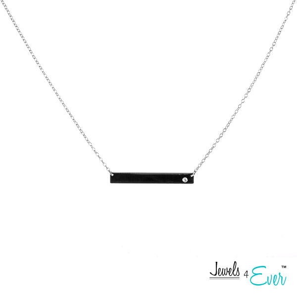 Sterling Silver Black Rhodium and Gold plated CZ Bar Necklace and Earrings