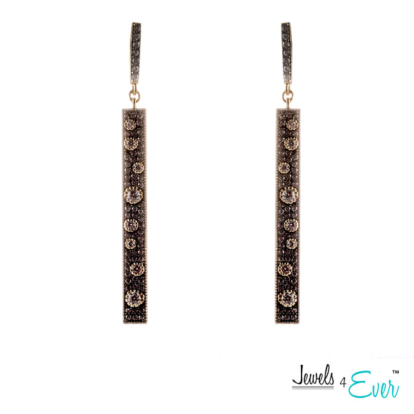 Sterling Silver Black Rhodium and Gold plated CZ Bar Necklace and Earrings