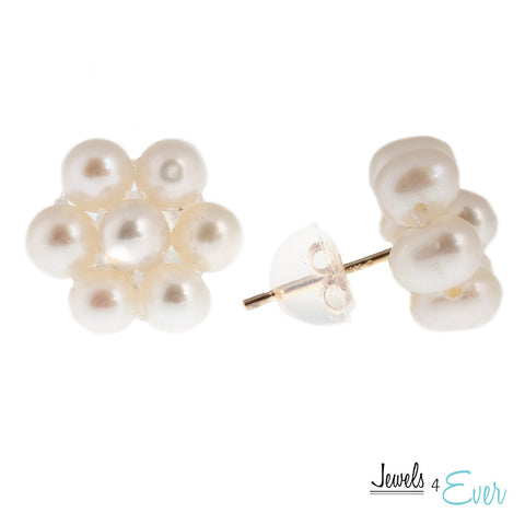 14K Yellow Gold genuine White Freshwater Pearl Earrings